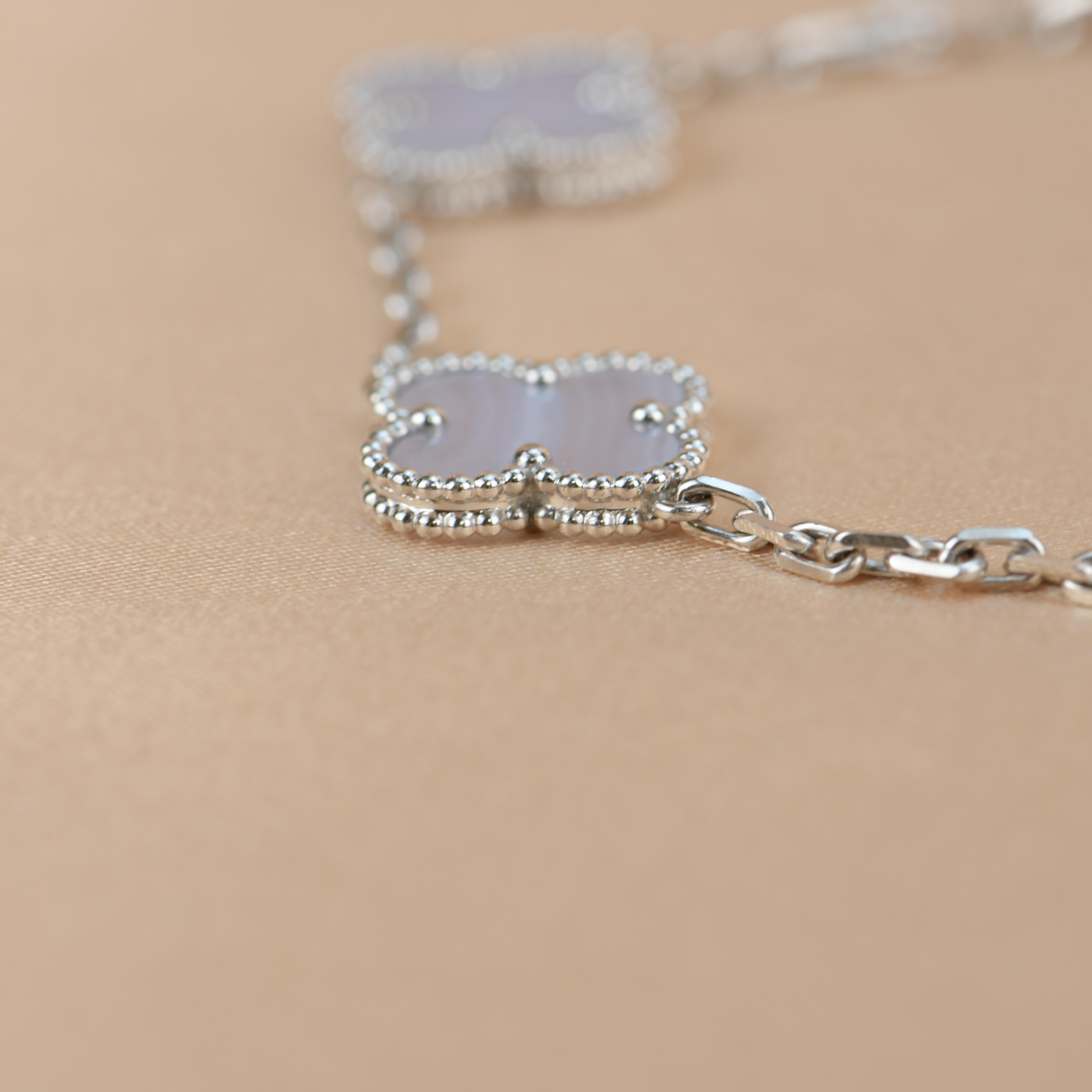 Women's Van Cleef & Arpels 5 Motif Vintage Alhambra Chalcedony White Gold Bracelet