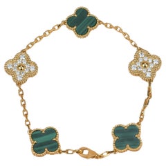 Van Cleef & Arpels 5 Motif Vintage Alhambra Diamond Malachite Bracelet