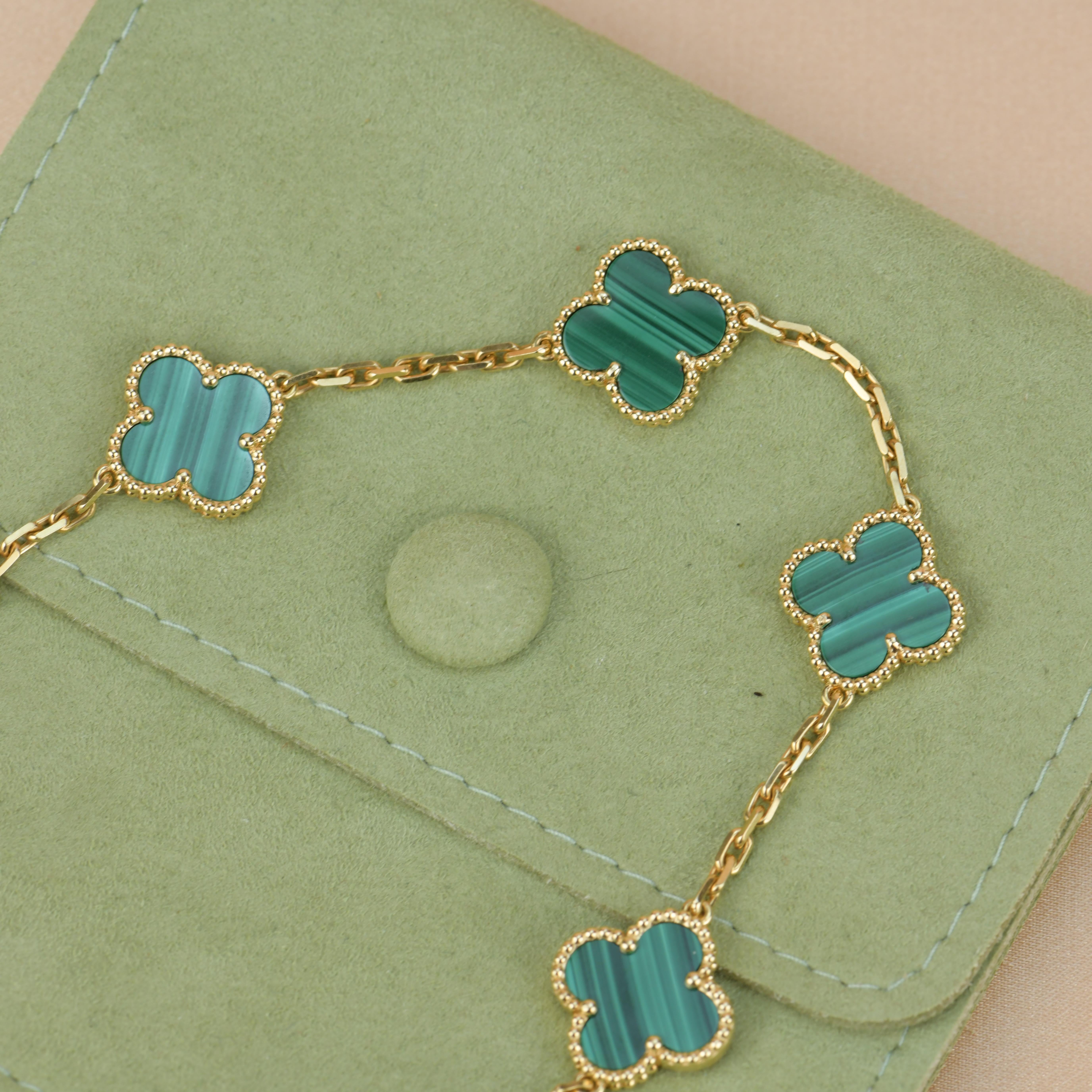 Van Cleef & Arpels Vintage Alhambra Malachit-Armband mit 5 Motiven 5