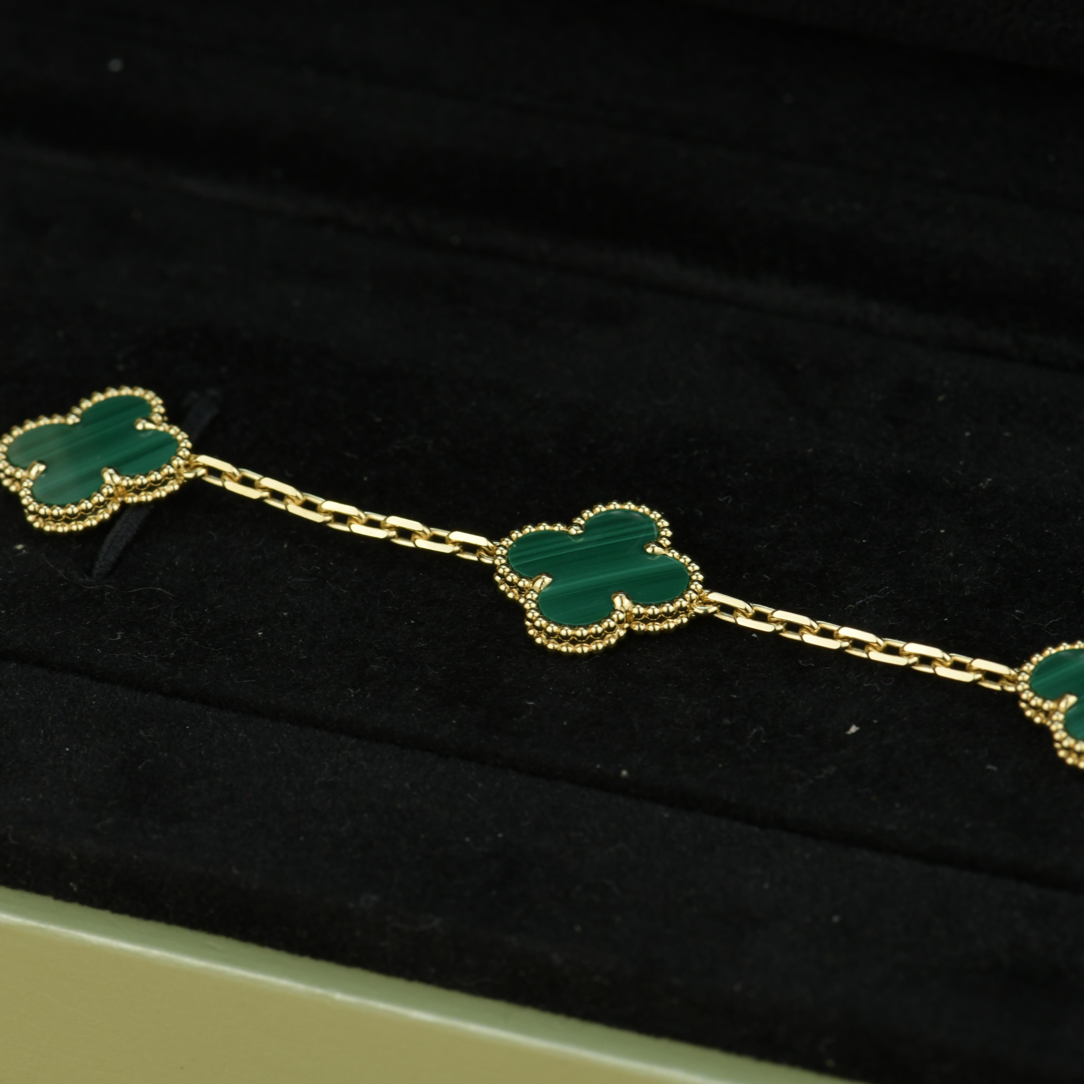 Van Cleef & Arpels 5 Motif Vintage Alhambra Malachite Bracelet 2