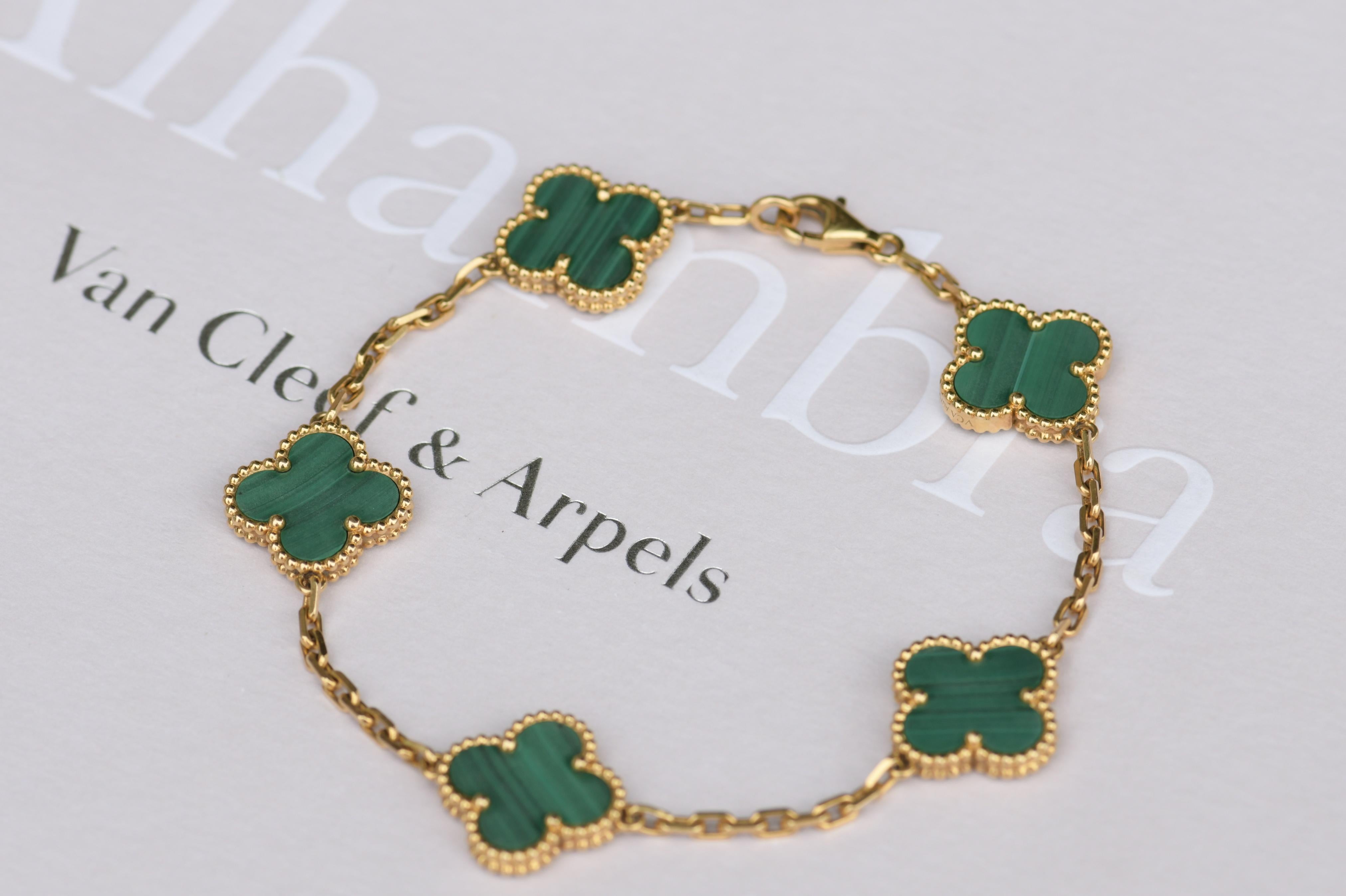 Van Cleef & Arpels 5 Motiv Vintage Alhambra Malachit-Armband (Ungeschliffen)
