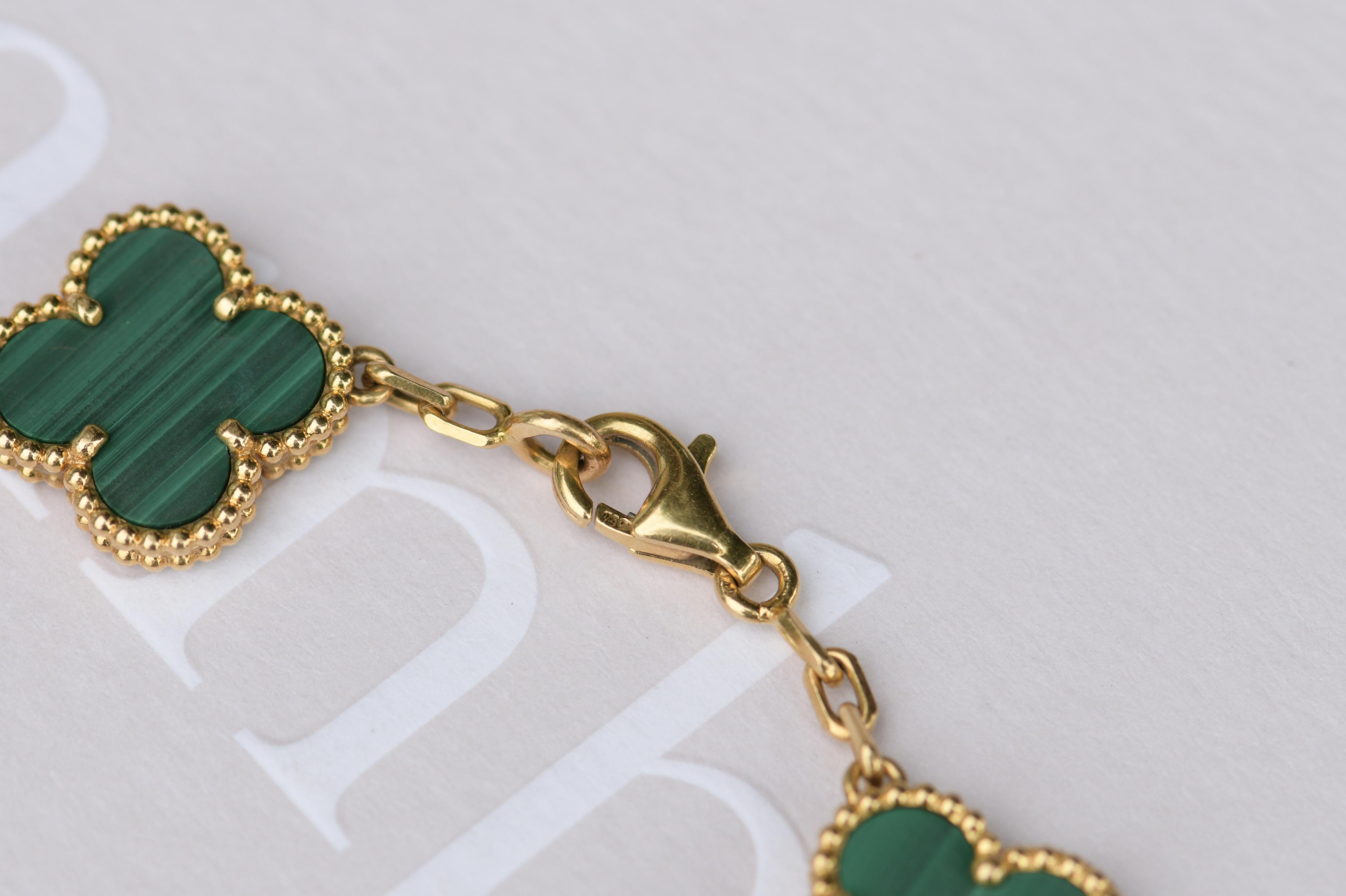 Van Cleef & Arpels 5 Motiv Vintage Alhambra Malachit-Armband für Damen oder Herren