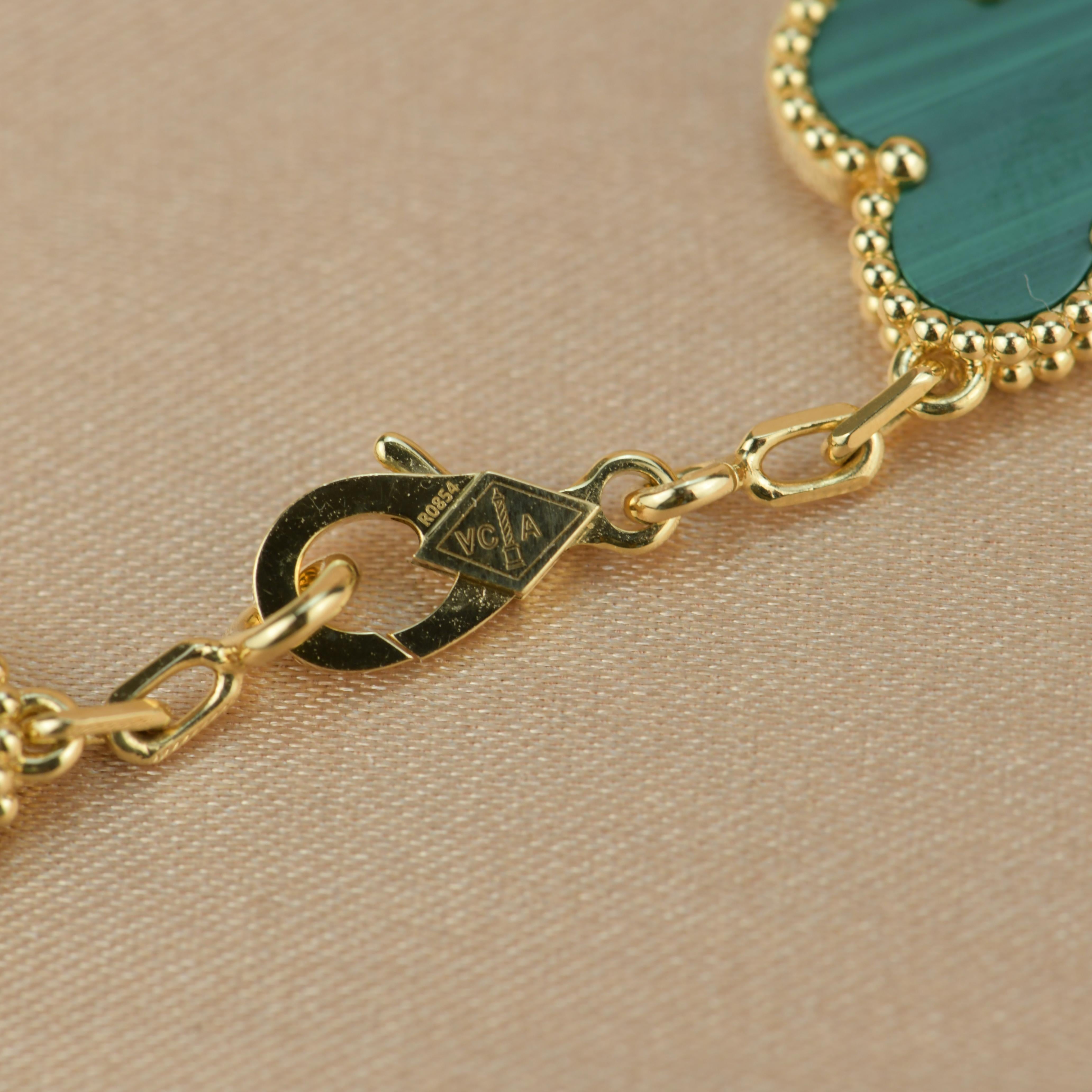 Uncut Van Cleef & Arpels 5 Motif Vintage Alhambra Malachite Bracelet