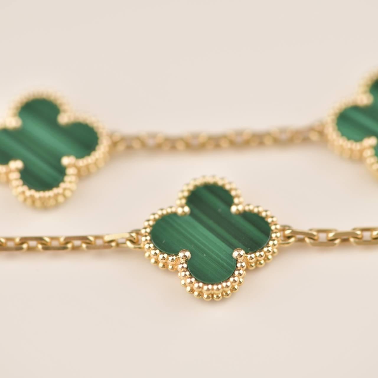 Van Cleef & Arpels Vintage Alhambra Malachit-Armband mit 5 Motiven für Damen oder Herren