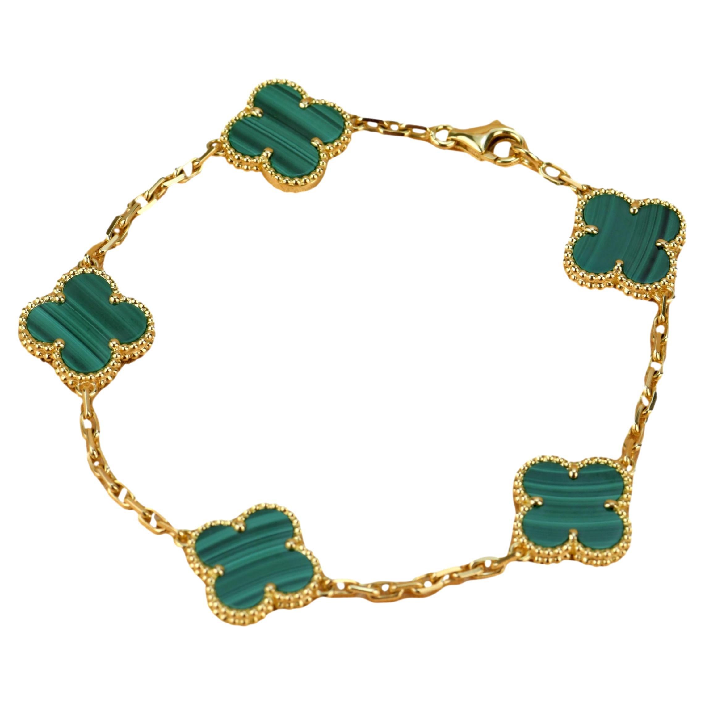 Van Cleef & Arpels 5 Motif Vintage Alhambra Malachite Bracelet