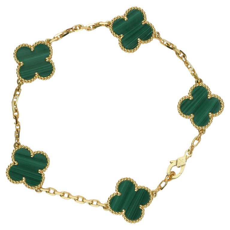 Van Cleef and Arpels 5 Motif Vintage Alhambra Malachite Bracelet at 1stDibs  | van cleef bracelet green, van cleef green bracelet, green van cleef  bracelet
