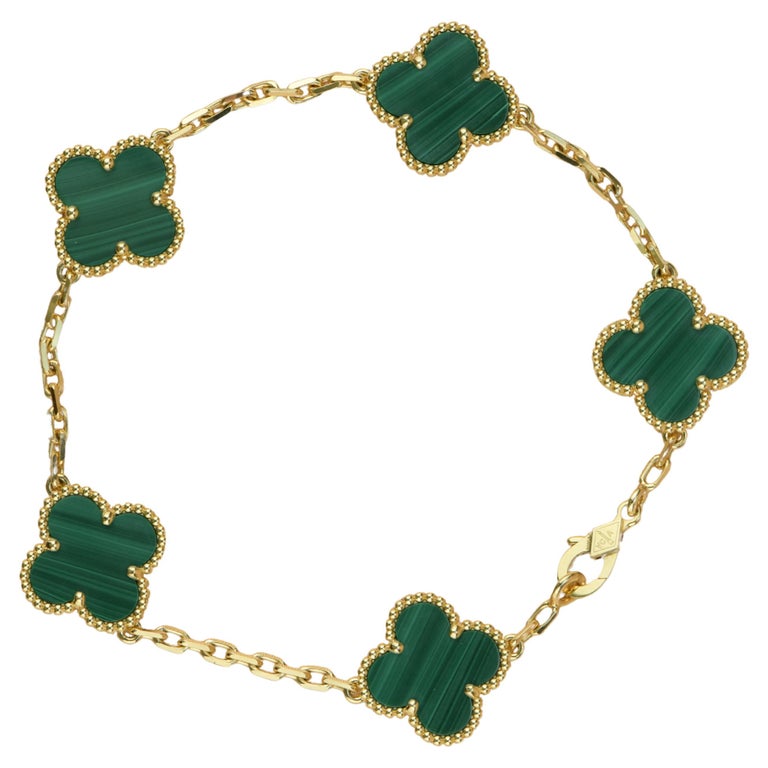Van Cleef and Arpels 5 Motif Vintage Alhambra Malachite Bracelet at