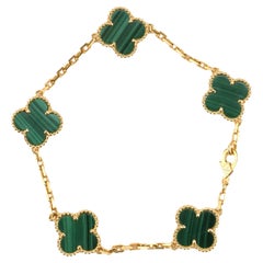 Van Cleef & Arpels Bracelet vintage à 5 motifs en malachite Alhambra