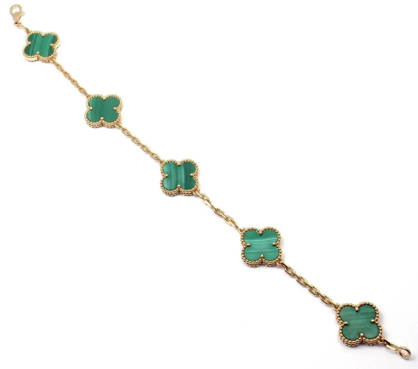 18k Yellow Gold 5-Motif Malachite Vintage Alhambra Bracelet by Van Cleef & Arpels.The pendant comes with a VCA original box.

Material:18K Yellow  Gold



Secure it today and experience the unparalleled beauty of this exceptional piece.



Selling