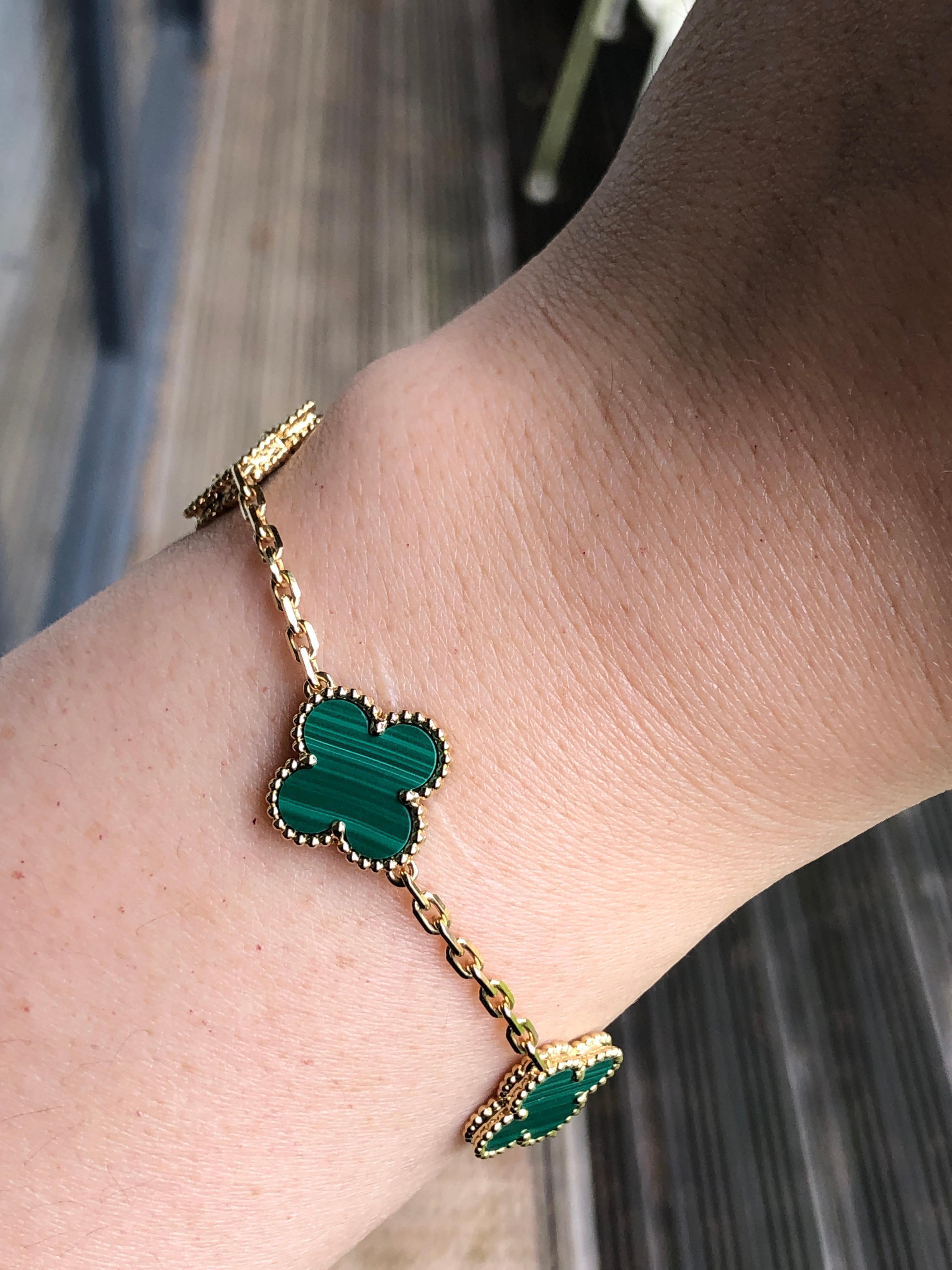 Van Cleef & Arpels 5 Motif Vintage Alhambra Malachite Gold Bracelet 3