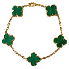 Van Cleef & Arpels Bracciale 5 Motivi Vintage Alhambra Malachite Oro