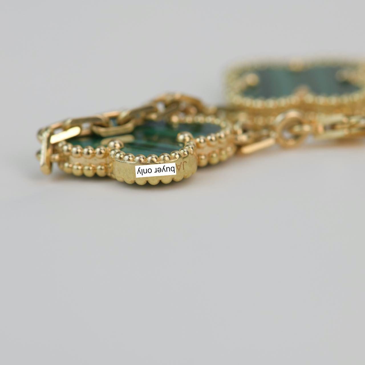 Women's Van Cleef & Arpels 5 Motif Vintage Alhambra Malachite Yellow Gold Bracelet