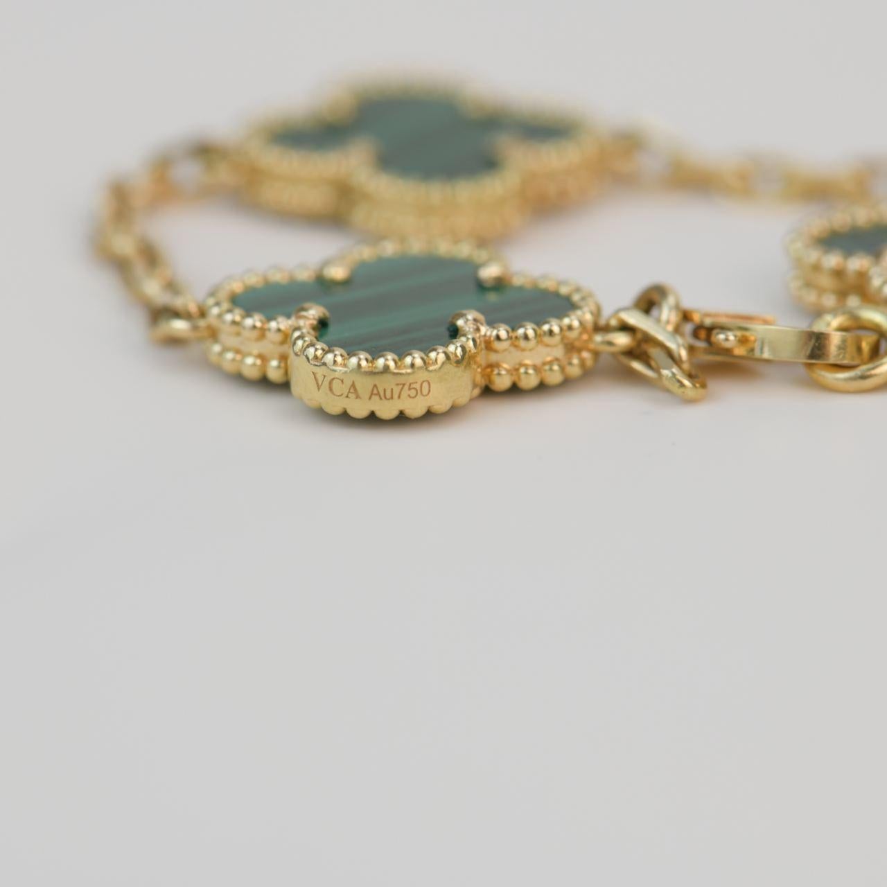 Van Cleef & Arpels 5 Motif Vintage Alhambra Malachite Yellow Gold Bracelet 1