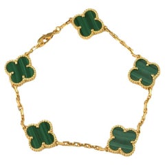 Van Cleef & Arpels 5 Motif Vintage Alhambra Malachite Yellow Gold Bracelet