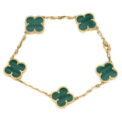 Van Cleef & Arpels Bracelet vintage à 5 motifs en or jaune et malachite Alhambra