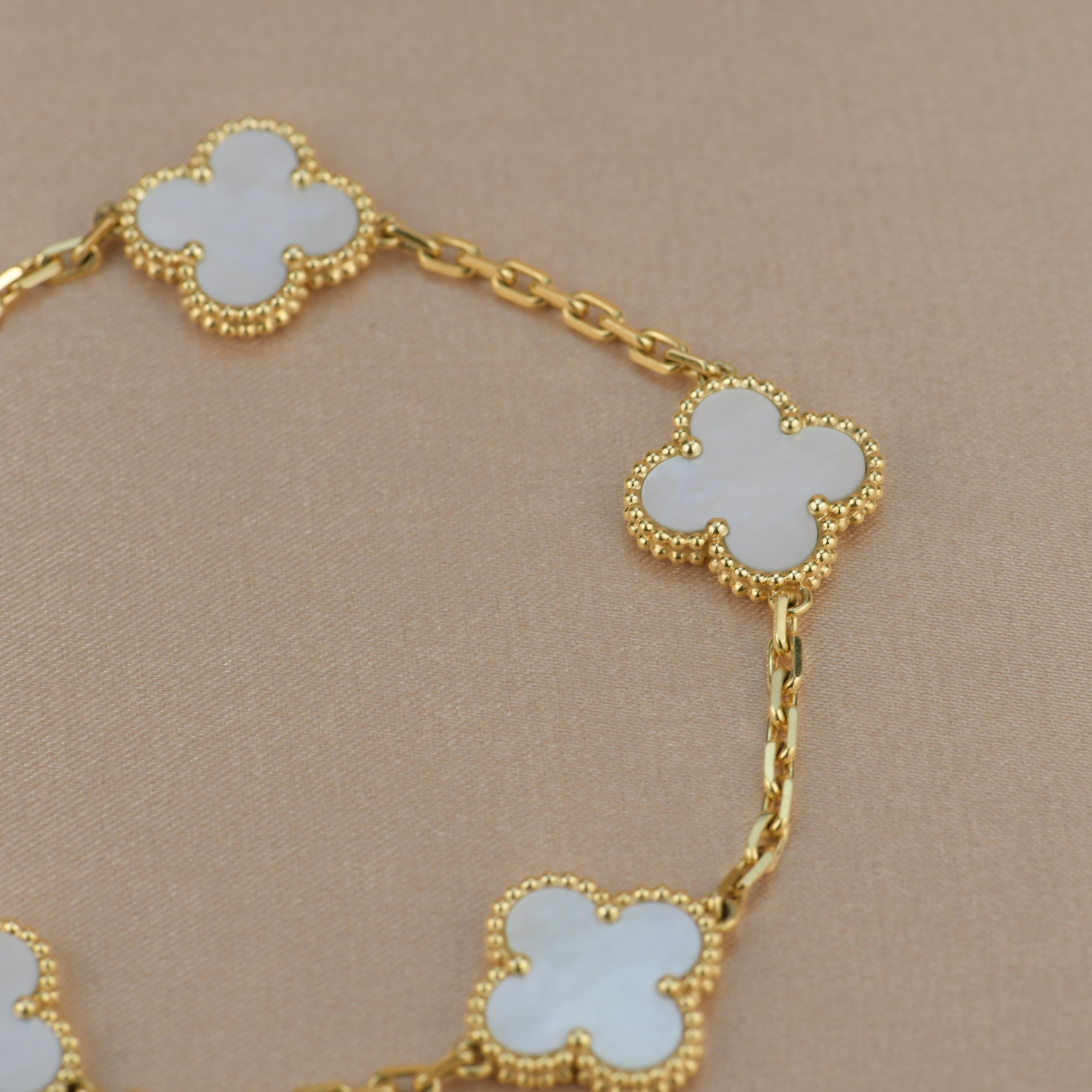 Women's or Men's Van Cleef & Arpels 5 Motif Vintage Alhambra Mother of Pearl Bracelet