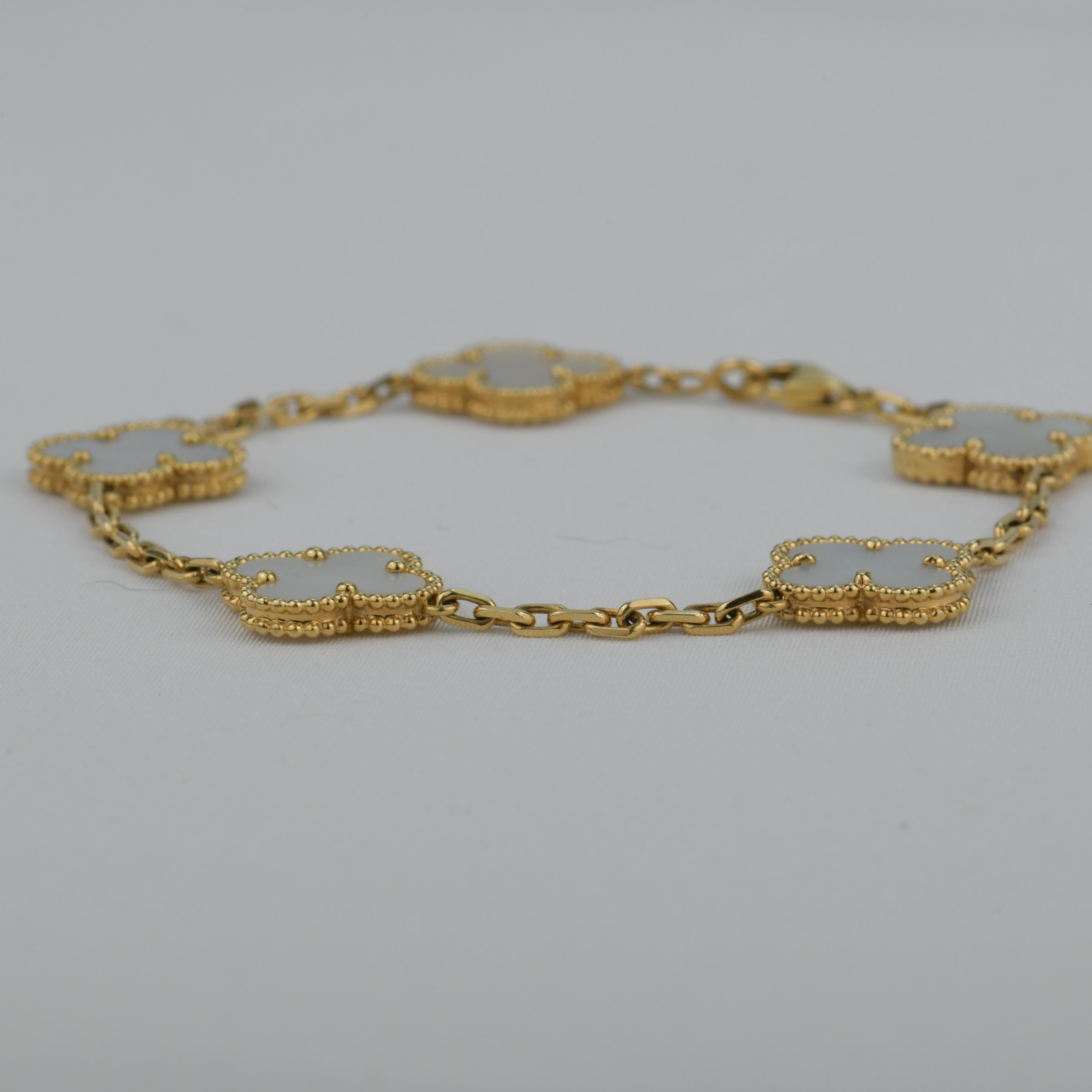 Van Cleef & Arpels 5 Motif Vintage Alhambra Mother of Pearl Bracelet 2