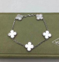 Van Cleef & Arpels 5 Motiv Vintage Alhambra Perlmutt Weißgold-Armband