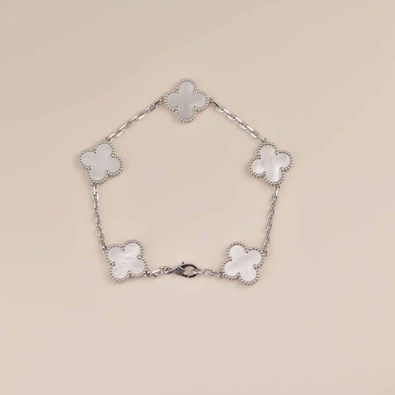 Van Cleef & Arpels 5 Motif Vintage Alhambra Mother of Pearl White Gold Bracelet 1