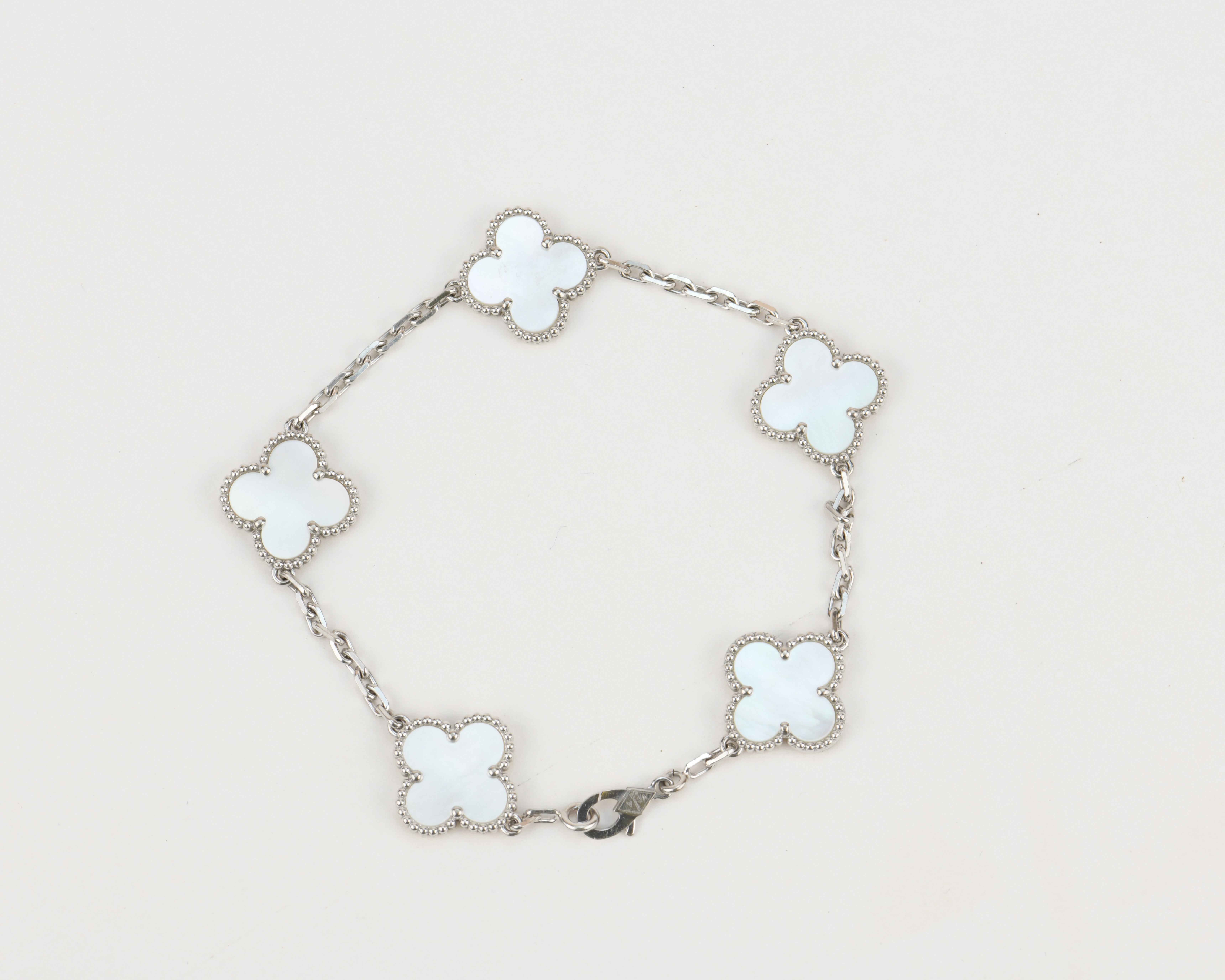 Van Cleef & Arpels 5 Motif Vintage Alhambra Mother of Pearl White Gold Bracelet 2