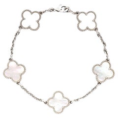 Van Cleef & Arpels 5 Motif Vintage Alhambra Mother of Pearl White Gold Bracelet
