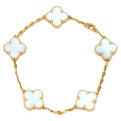Van Cleef 
Arpels 5 Motif Vintage Alhambra Mother of Pearl Yellow Gold Bracelet
