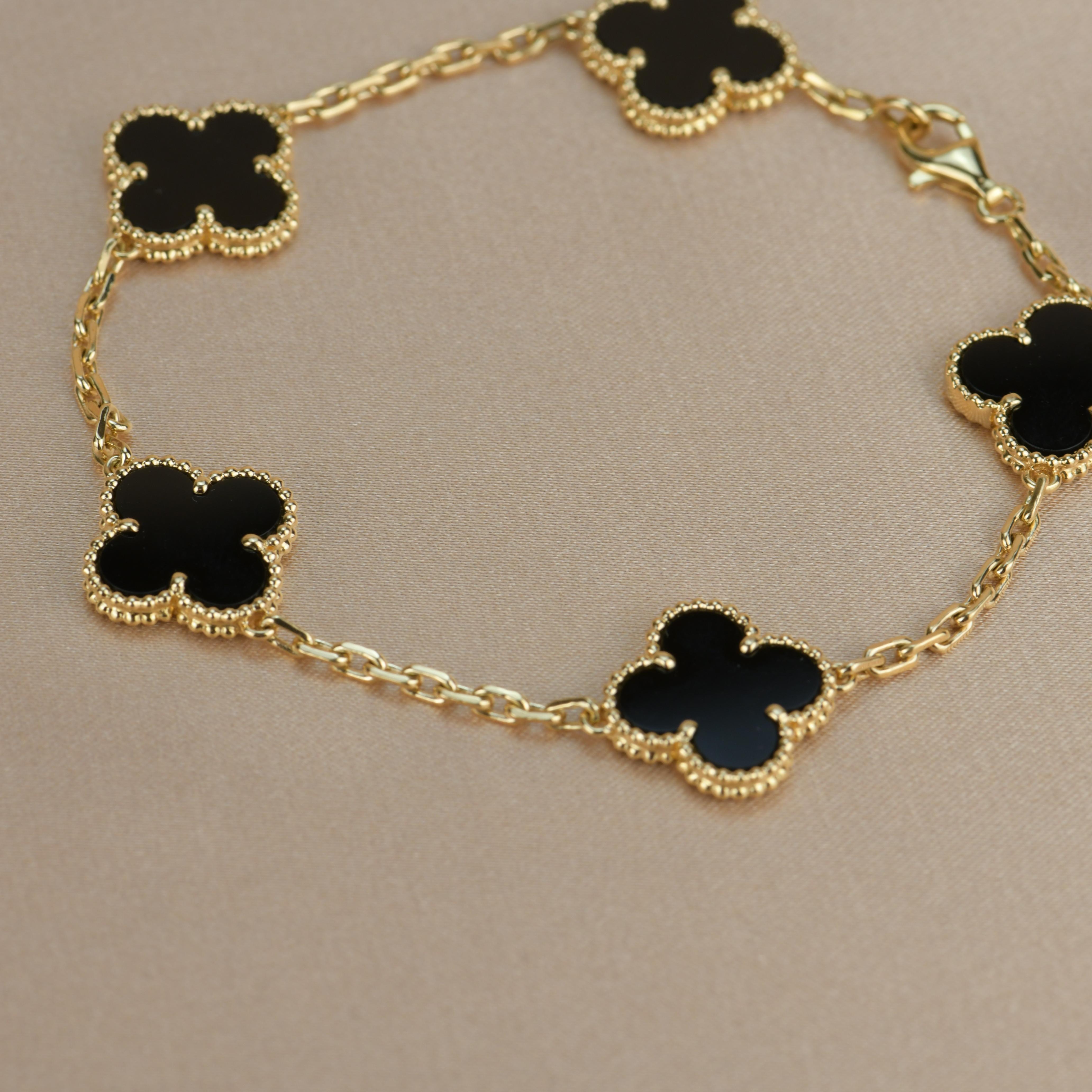 Van Cleef & Arpels 5 Motiv Vintage Alhambra Onyx-Armband (Ungeschliffen)