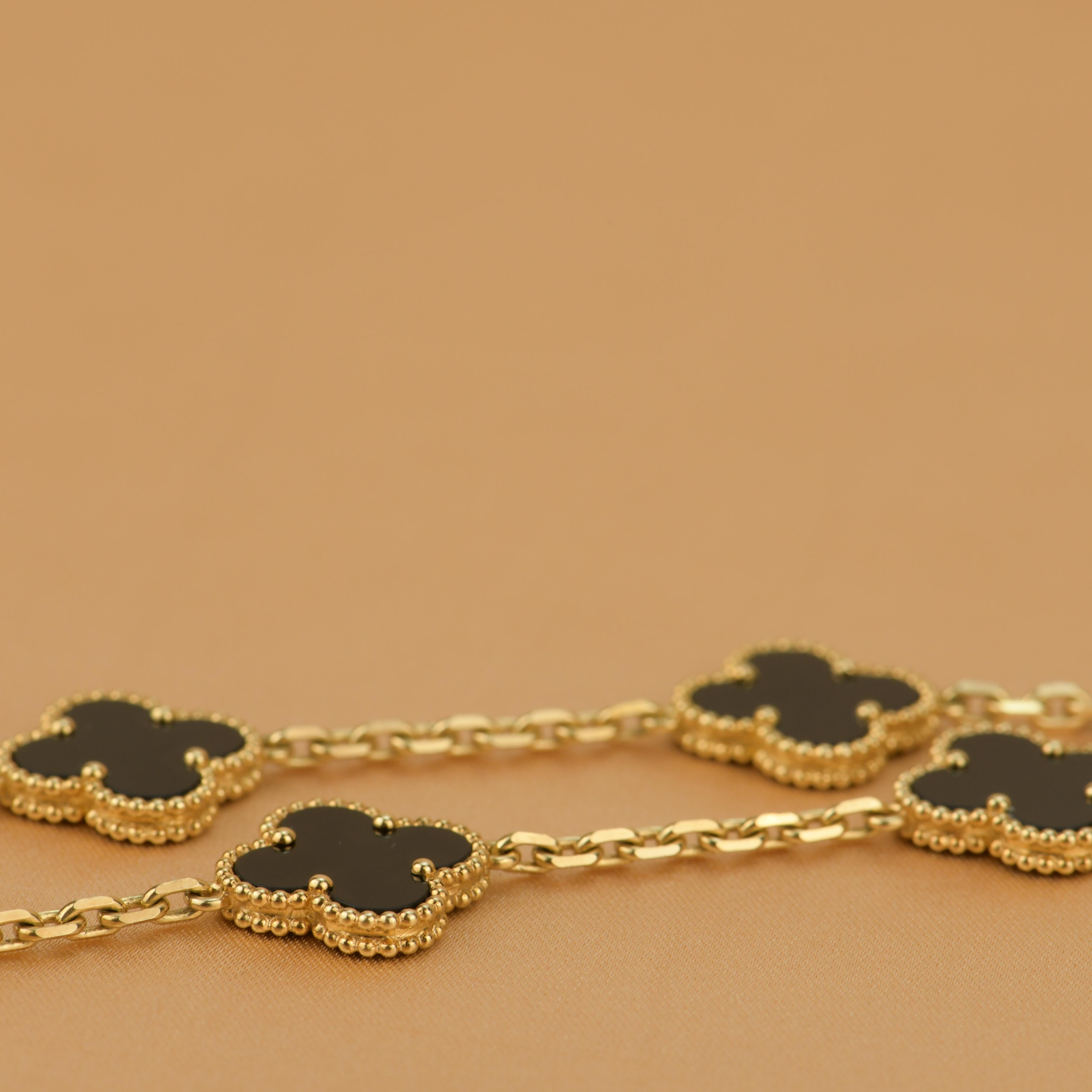  Van Cleef & Arpels 5 Motif Vintage Alhambra Onyx Bracelet Unisexe 