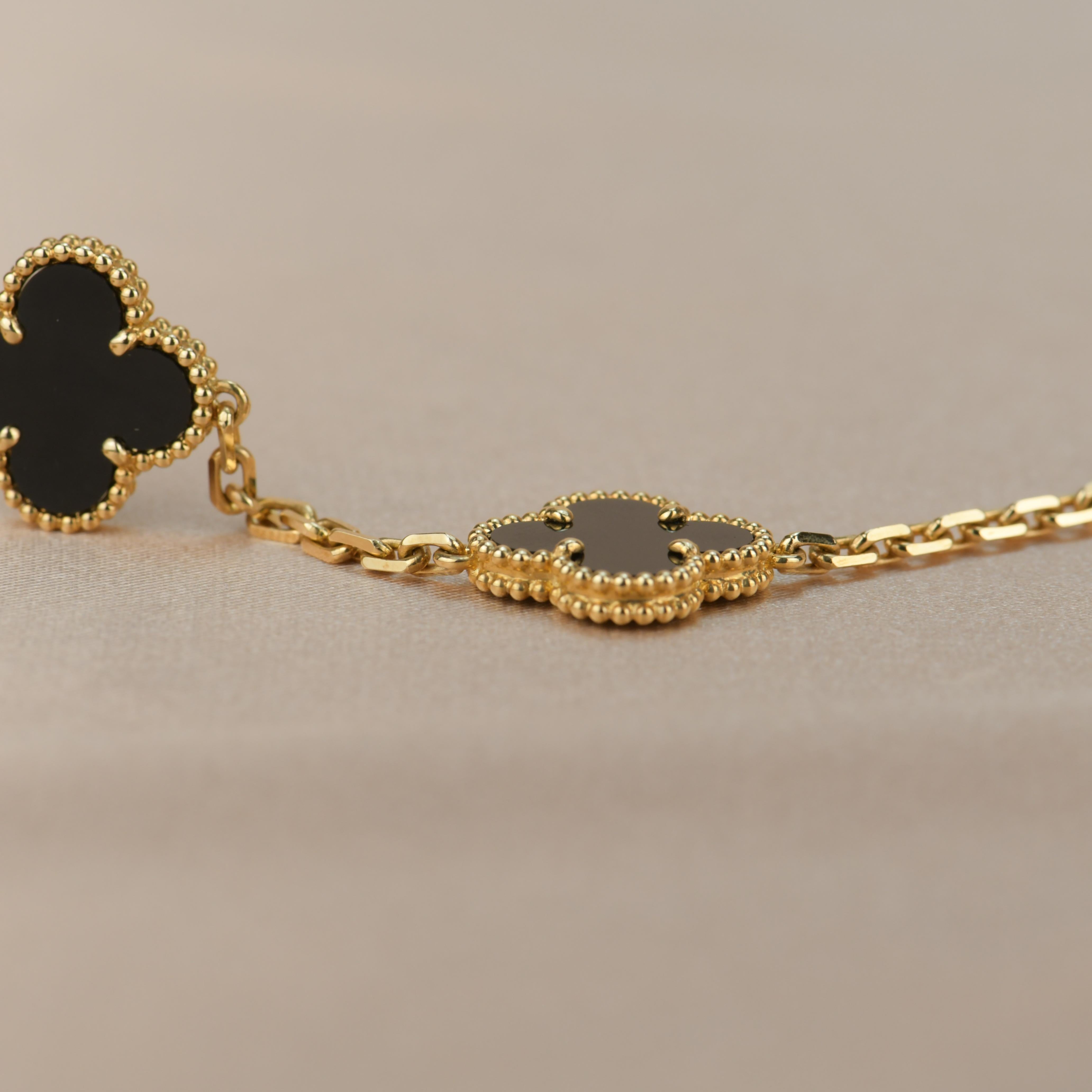 Uncut Van Cleef & Arpels 5 Motif Vintage Alhambra Onyx Bracelet