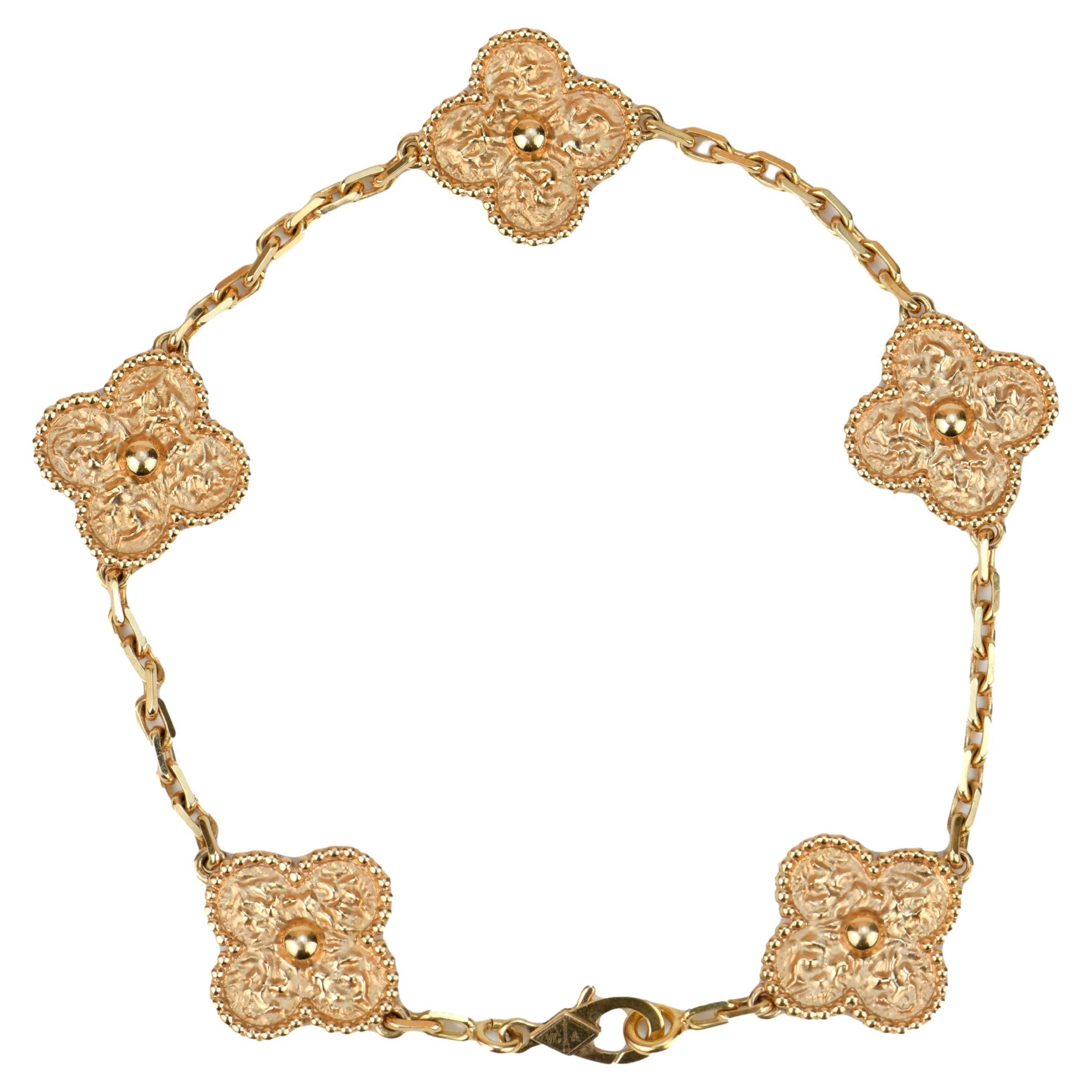 Van Cleef and Arpels 5 Motif Vintage Alhambra Rose Gold Bracelet For Sale  at 1stDibs