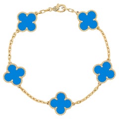 Van Cleef & Arpels 5 Motifs Blue Agate 18K Yellow Gold Vintage Alhambra Bracelet