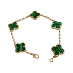 Van Cleef & Arpels 5 Vintage Alhambra Green Malachite 18K Yellow Gold Bracelet
