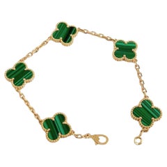 Van Cleef & Arpels 5 Vintage Alhambra Green Malachite 18K Yellow Gold Bracelet
