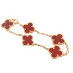 Van Cleef & Arpels 5 Vintage Alhambra Red Carnelian 18K Yellow Gold Bracelet