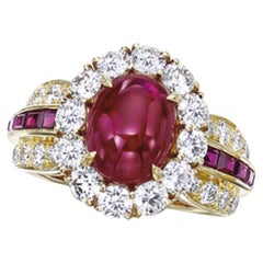 Van Cleef & Arpels 5,23 Karat Cabochon-Diamantring mit Rubin im Kaliber Rubin-Cabochon