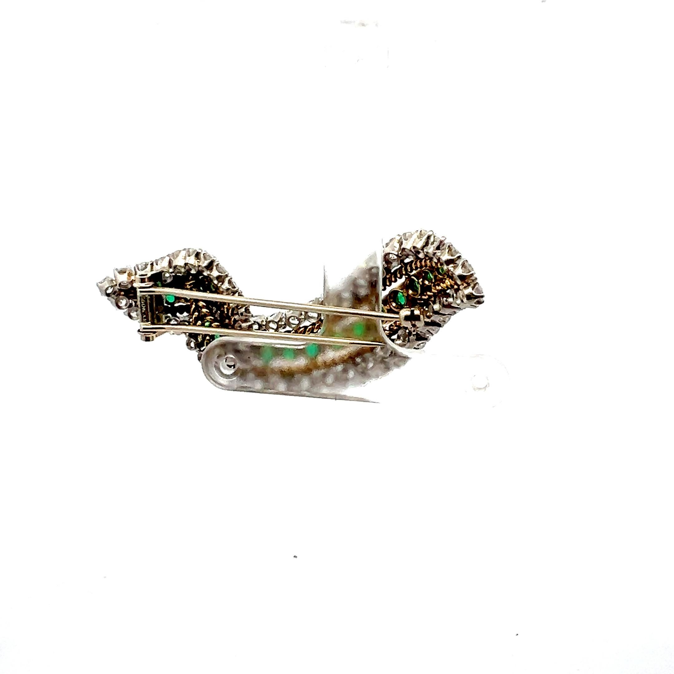 Van Cleef & Arpels 5.45 Carat Diamond 2.60 Carat Emerald 14K Gold Pin Brooch In Good Condition In New York, NY