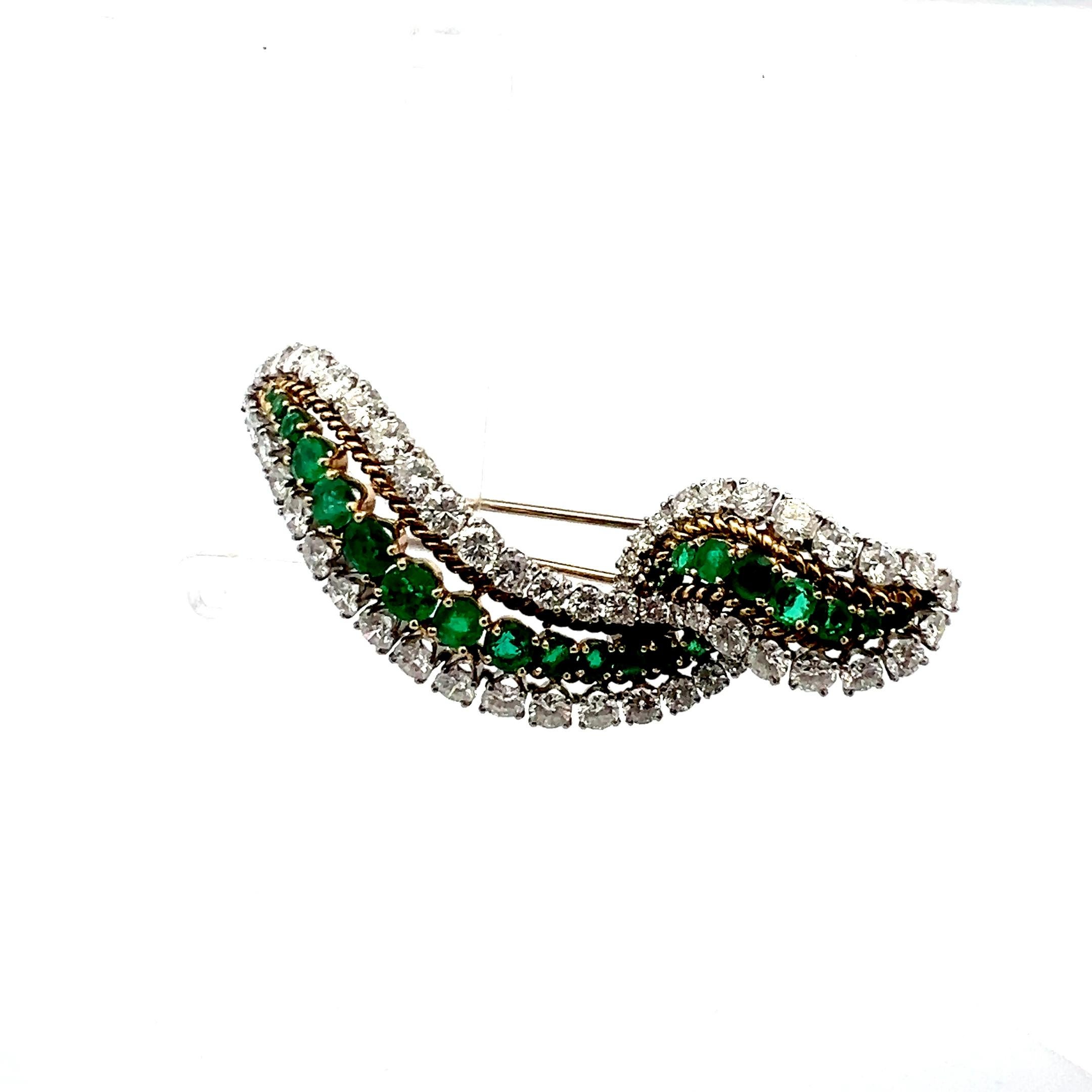 Van Cleef & Arpels 5.45 Carat Diamond 2.60 Carat Emerald 14K Gold Pin Brooch 1