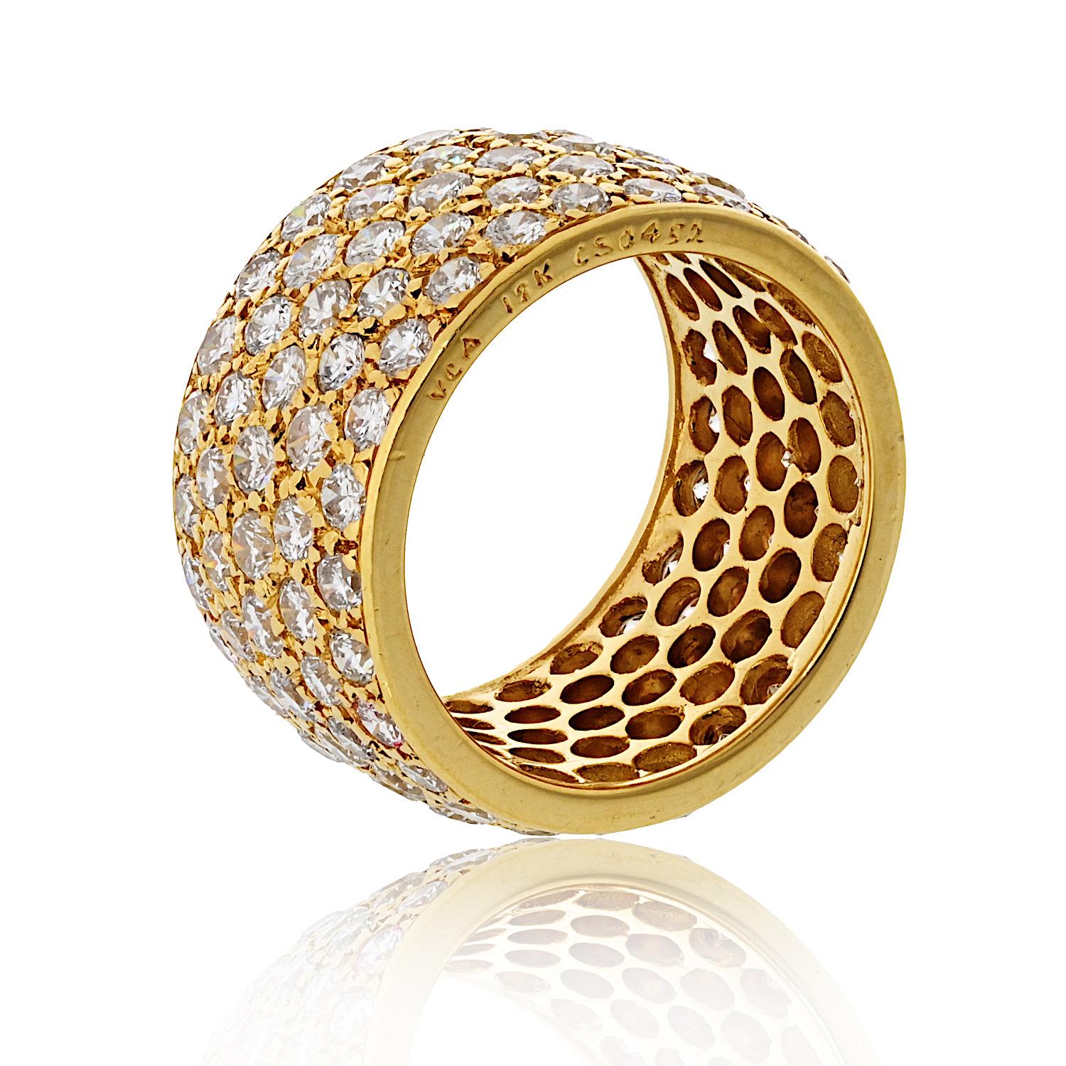 Modern Van Cleef & Arpels 6.00cttw 18K Yellow Gold Multirow Pave Diamond Cocktail Ring For Sale