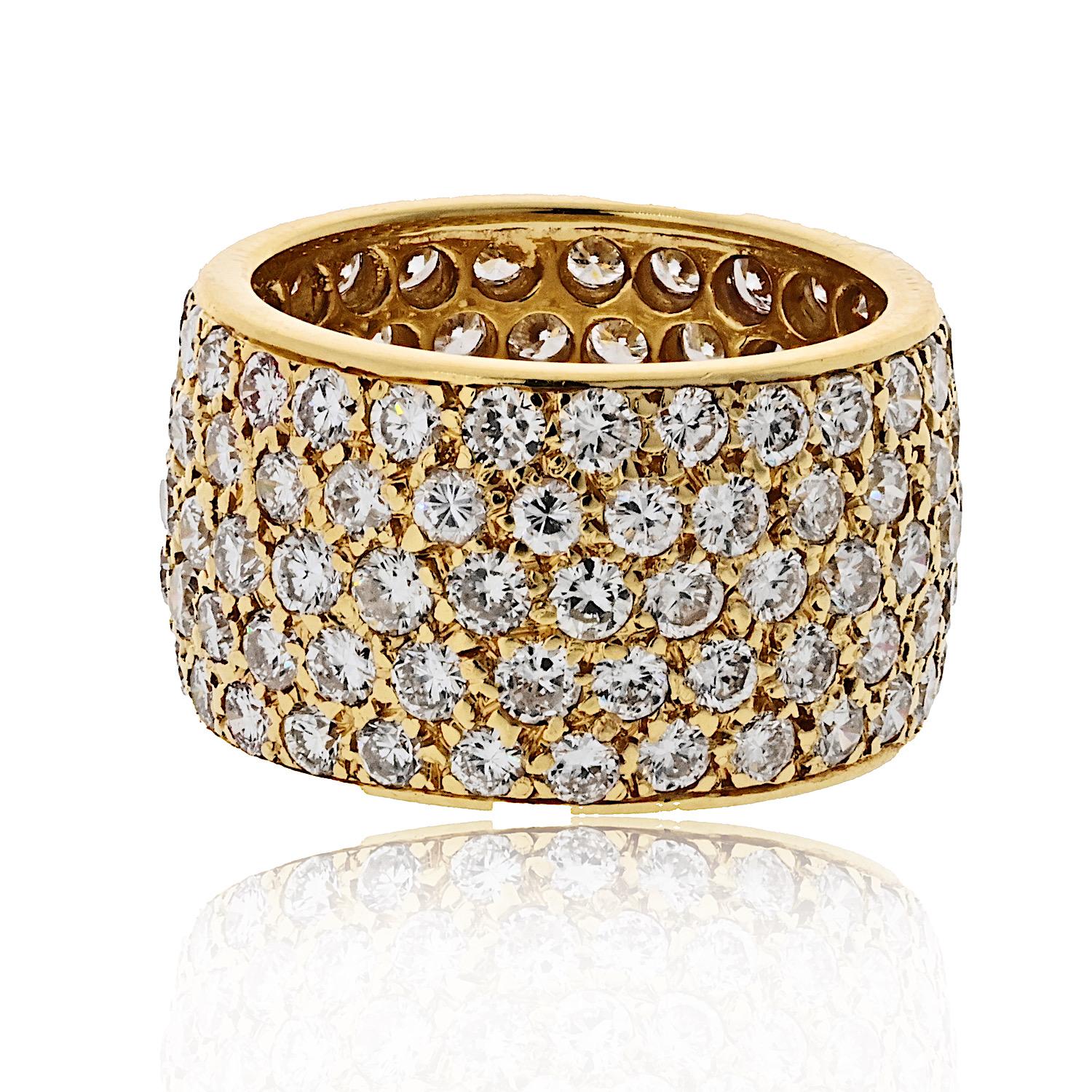 Round Cut Van Cleef & Arpels 6.00cttw 18K Yellow Gold Multirow Pave Diamond Cocktail Ring For Sale