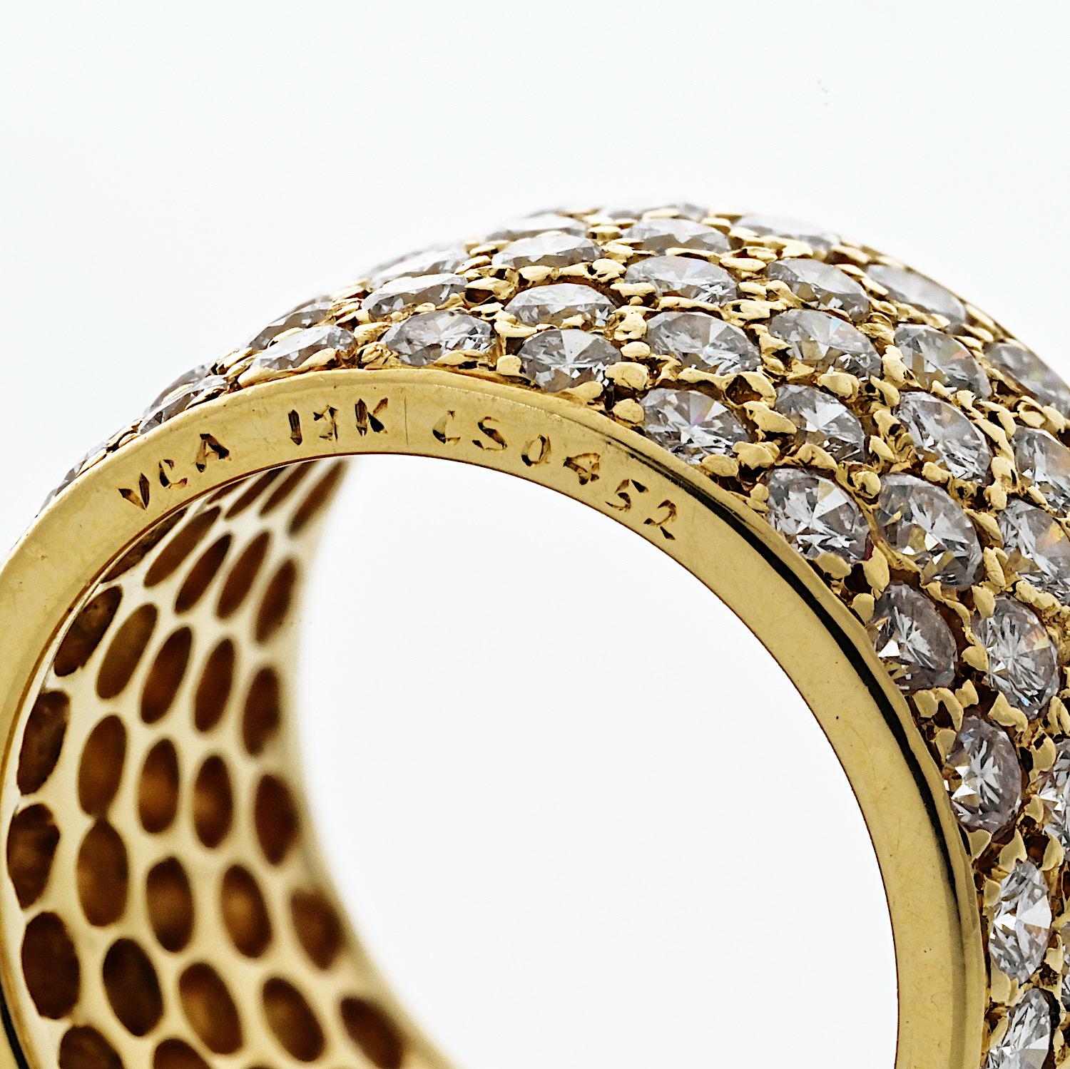 Van Cleef & Arpels 6.00cttw 18K Yellow Gold Multirow Pave Diamond Cocktail Ring In Excellent Condition For Sale In New York, NY