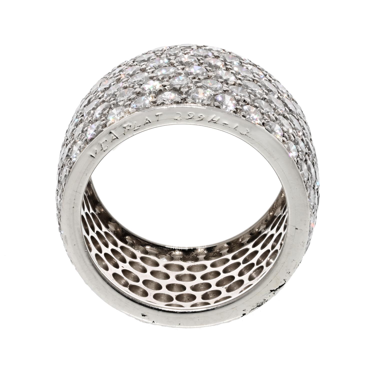 Van Cleef & Arpels 6.50cttw Platinum Multirow Pave Set Diamond Cocktail Ring In Excellent Condition In New York, NY
