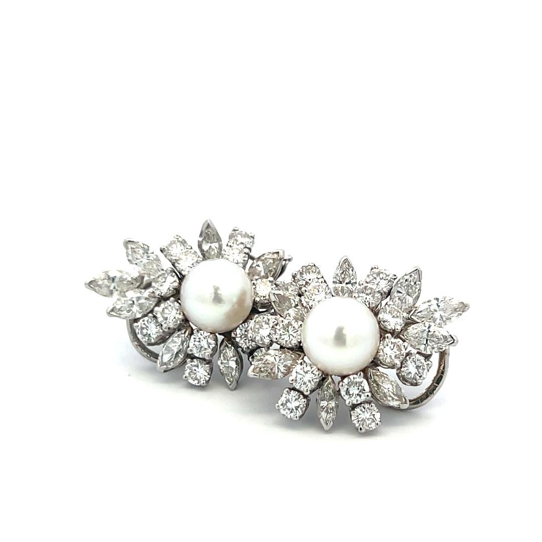 Van Cleef & Arpels 6.73 Carat Marquis and Round Diamond 8.75 MM Pearl Earrings 5