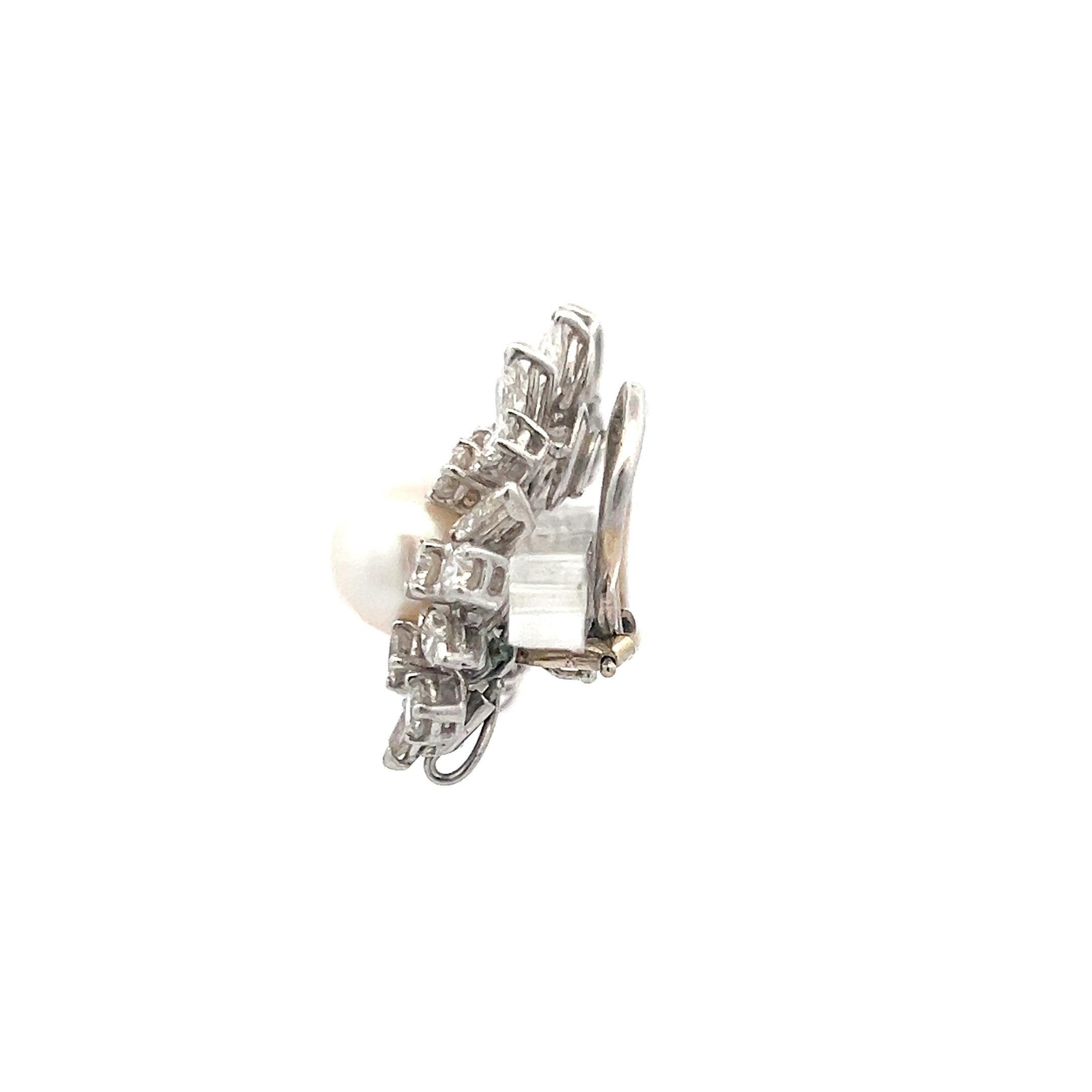Van Cleef & Arpels 6.73 Carat Marquis and Round Diamond 8.75 MM Pearl Earrings In Good Condition In New York, NY