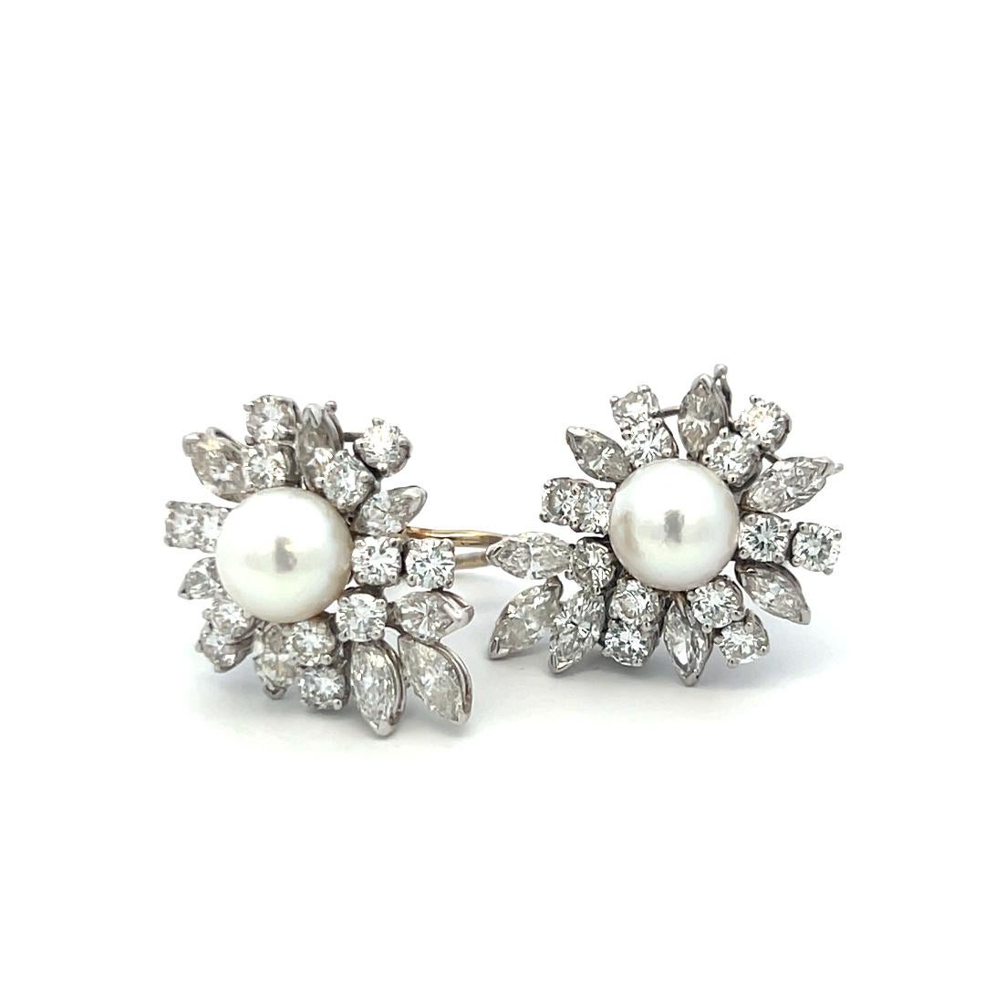Van Cleef & Arpels 6.73 Carat Marquis and Round Diamond 8.75 MM Pearl Earrings 2