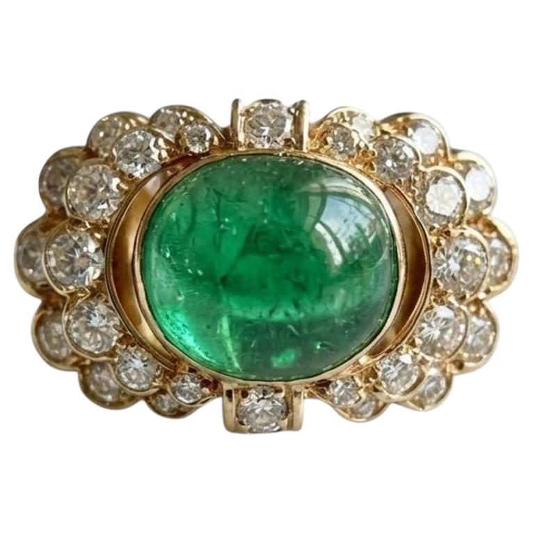 Van Cleef & Arpels 7 Carat Cabochon Emerald and 3.6 Carat Diamond Ring