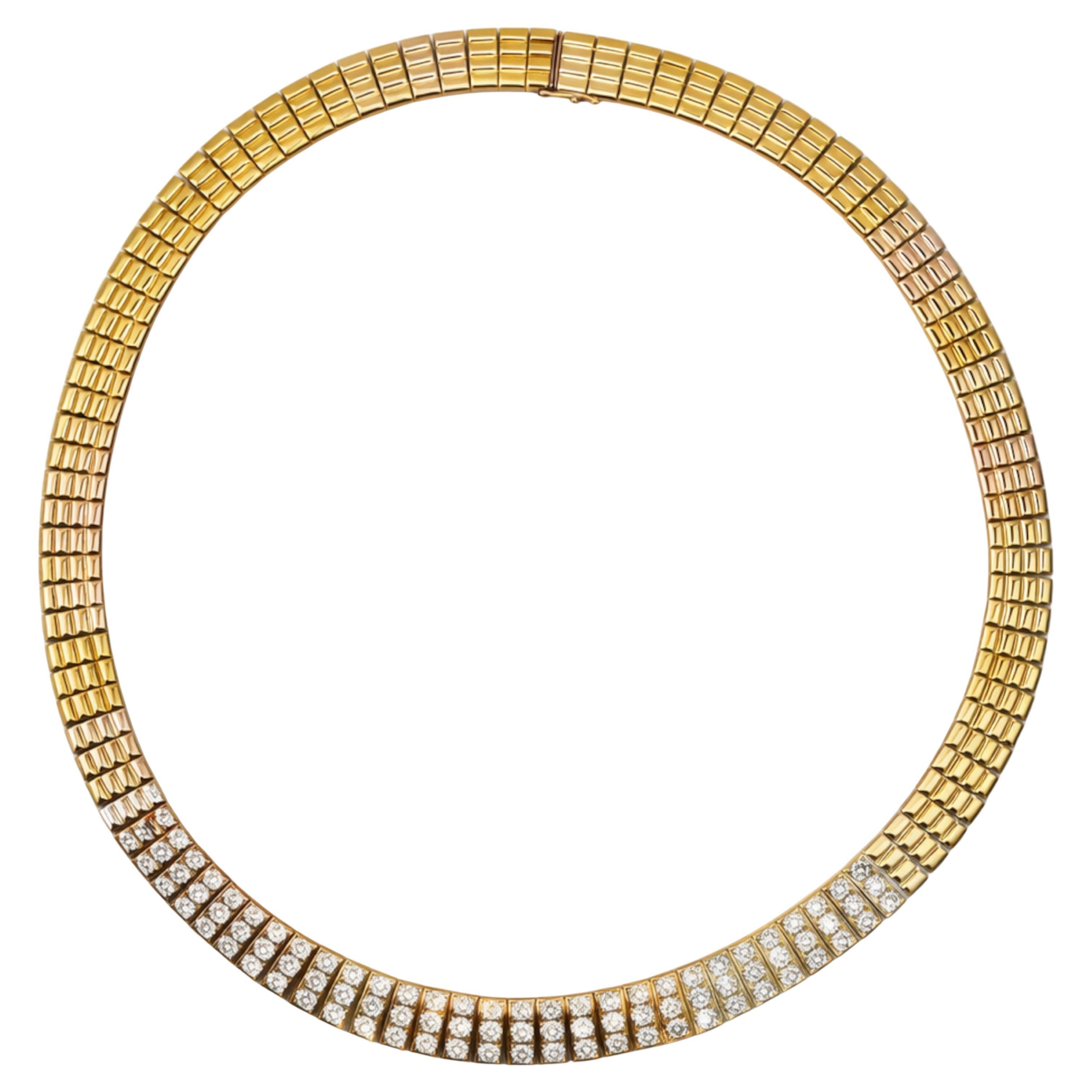Collar Gargantilla Tricolor Van Cleef 
Arpels Oro de 7 Quilates y Diamantes