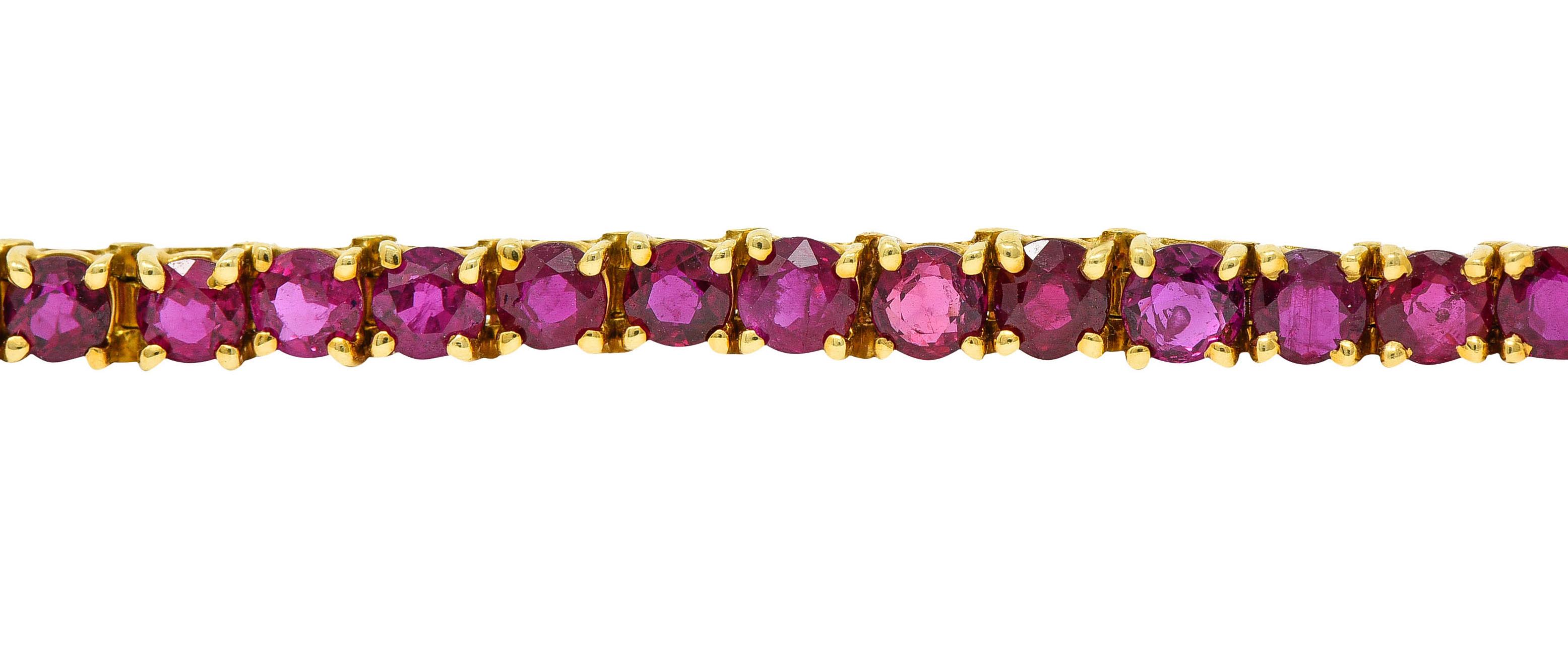 Round Cut Van Cleef & Arpels 7.50 Carats Ruby 18 Karat Gold Line Bracelet 1970's Vintage