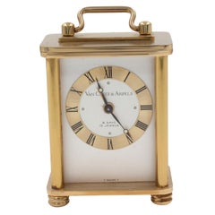 Van Cleef & Arpels 8 Days Vintage Brass Silver Dial Hand Wind Table Alarm Clock