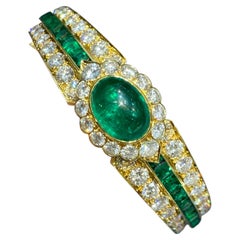 Van Cleef & Arpels 9 Carat Colombian Emerald and Diamond Bracelet w Certificate