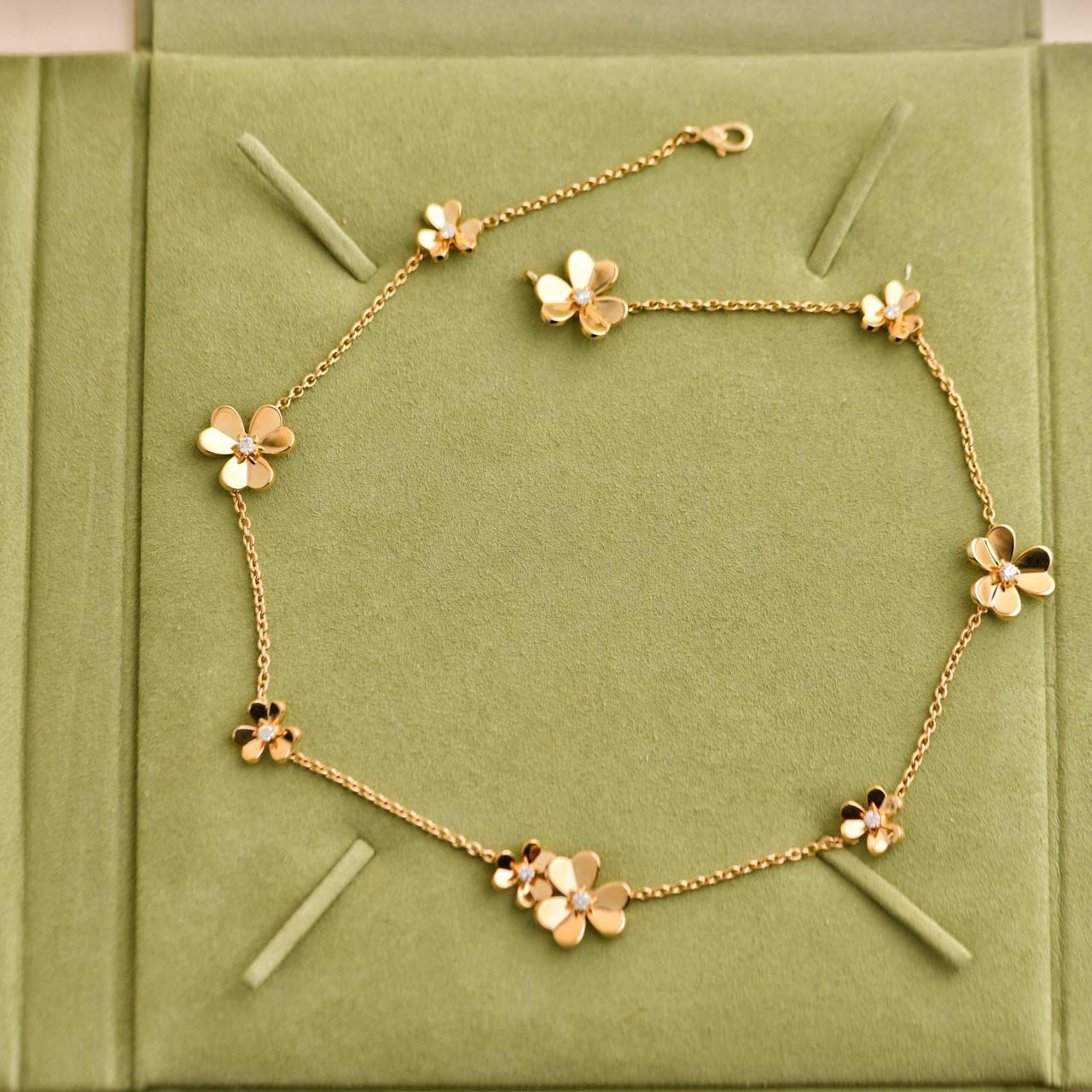 Van Cleef Arpels Halskette mit Frivole aus Gelbgold mit 9 Blumen und Diamanten (Rundschliff)